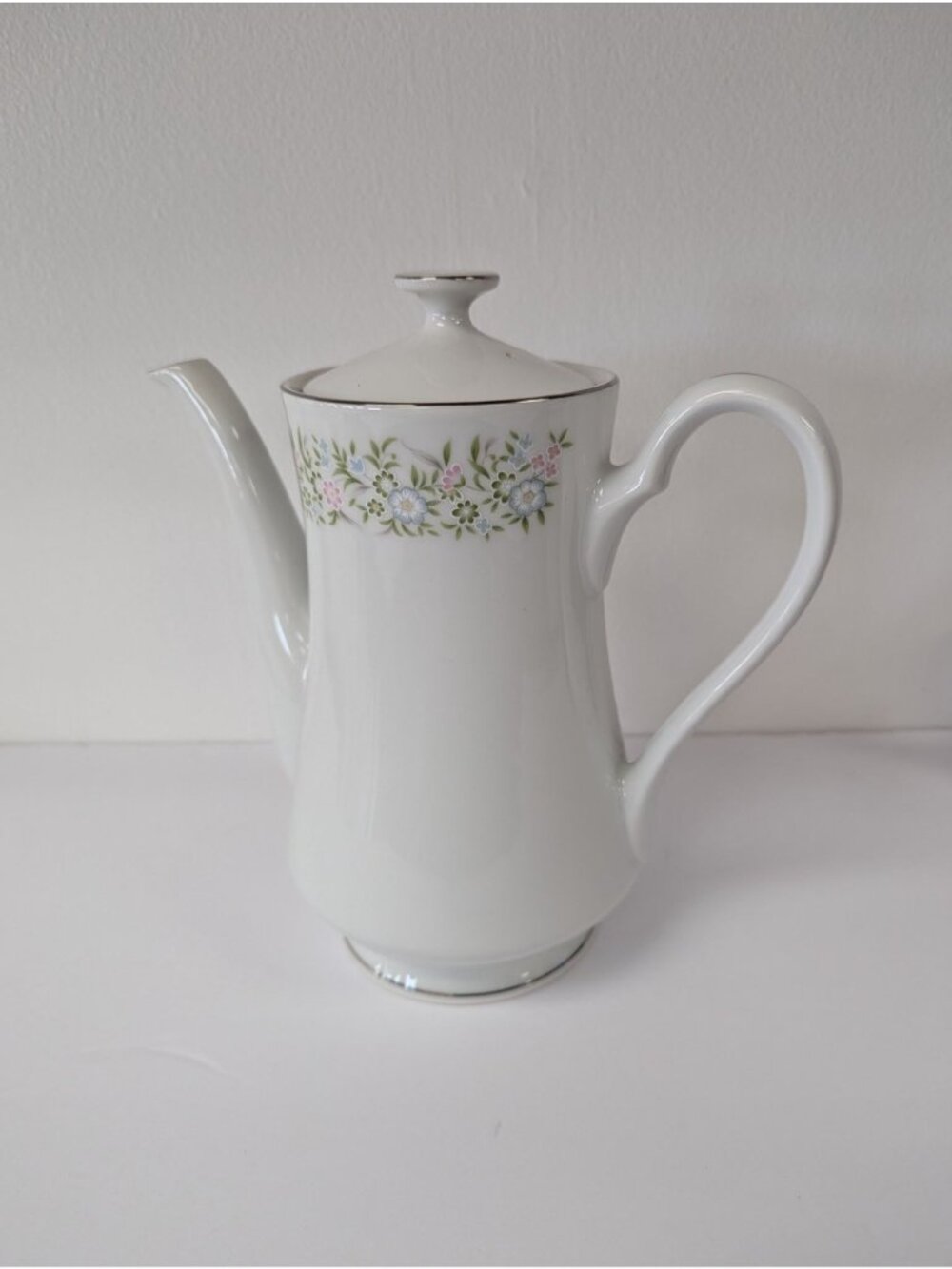 Taihei China Fine China Coffee Pot Teapot Floral Silver Trim Made in Japan